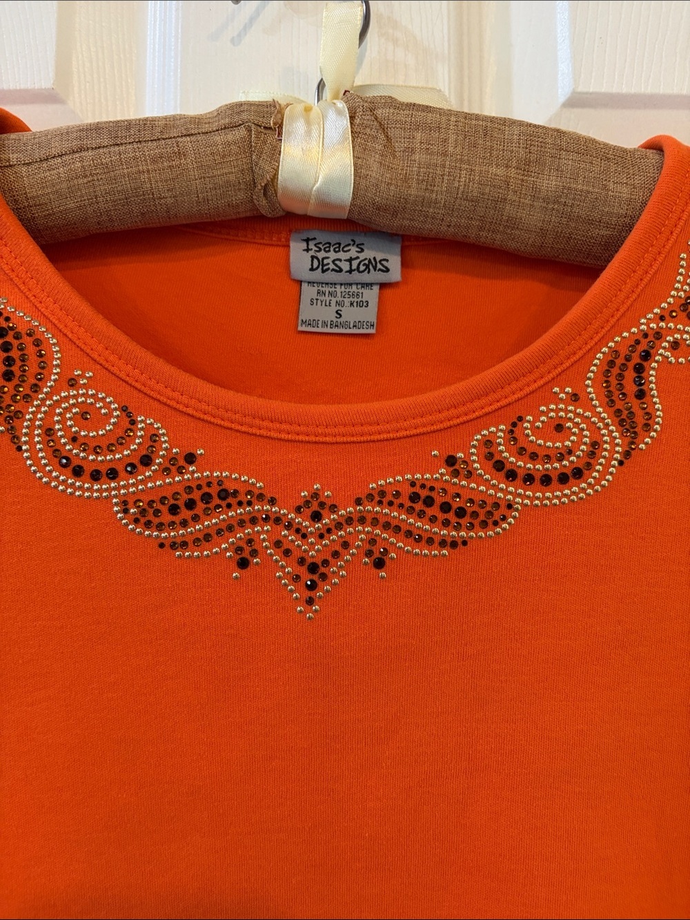Embellished Orange Women's Short Sleeve Top - Picture 5 of 5